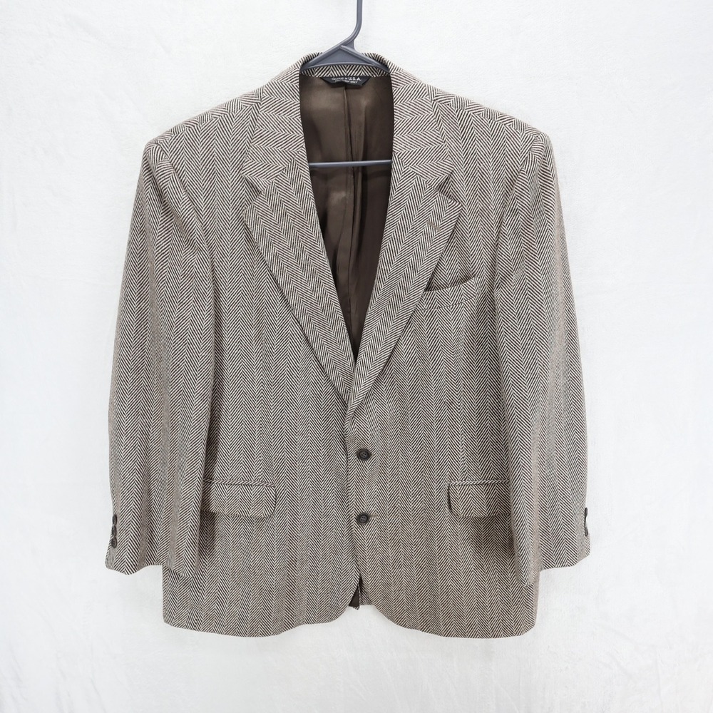 Botany 500 Mens Brown Herringbone Blazer Sport Coat Tailored in USA 42R